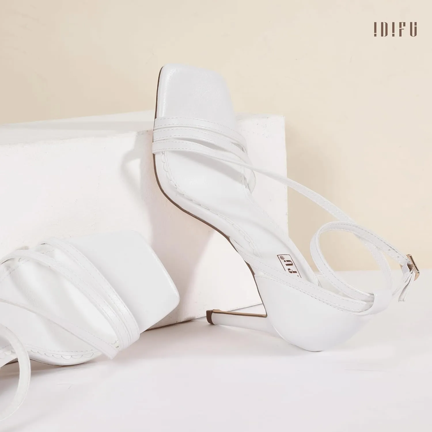 IDIFU IN4 Strappy Heels for Women Sexy High Stiletto Square Open Toe Heels Dress Shoes for Women Dressy Wedding Prom Bridal Bridesmaid Shoes Ankle Strap Heeled Sandals Comfortable Cute Trendy Heels