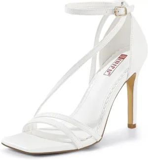 IDIFU IN4 Strappy Heels for Women Sexy High Stiletto Square Open Toe Heels Dress Shoes for Women Dressy Wedding Prom Bridal Bridesmaid Shoes Ankle Strap Heeled Sandals Comfortable Cute Trendy Heels