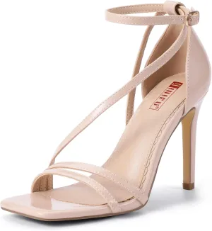 IDIFU IN4 Strappy Heels for Women Sexy High Stiletto Square Open Toe Heels Dress Shoes for Women Dressy Wedding Prom Bridal Bridesmaid Shoes Ankle Strap Heeled Sandals Comfortable Cute Trendy Heels