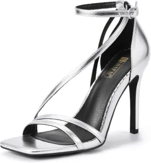 IDIFU IN4 Strappy Heels for Women Sexy High Stiletto Square Open Toe Heels Dress Shoes for Women Dressy Wedding Prom Bridal Bridesmaid Shoes Ankle Strap Heeled Sandals Comfortable Cute Trendy Heels