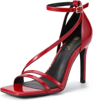 IDIFU IN4 Strappy Heels for Women Sexy High Stiletto Square Open Toe Heels Dress Shoes for Women Dressy Wedding Prom Bridal Bridesmaid Shoes Ankle Strap Heeled Sandals Comfortable Cute Trendy Heels