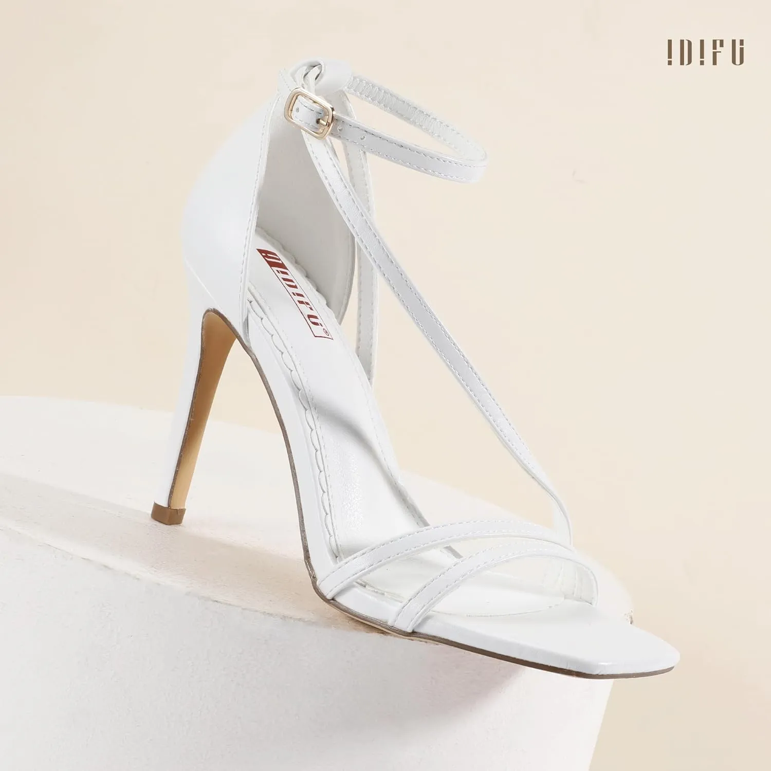 IDIFU IN4 Strappy Heels for Women Sexy High Stiletto Square Open Toe Heels Dress Shoes for Women Dressy Wedding Prom Bridal Bridesmaid Shoes Ankle Strap Heeled Sandals Comfortable Cute Trendy Heels