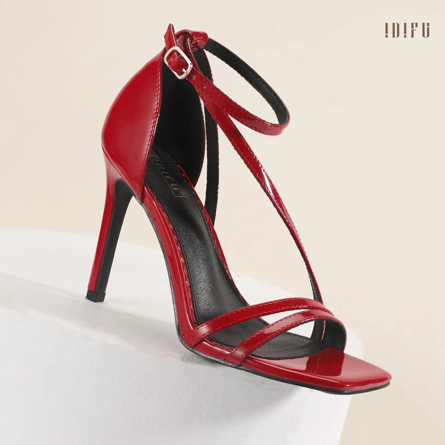 IDIFU IN4 Strappy Heels for Women Sexy High Stiletto Square Open Toe Heels Dress Shoes for Women Dressy Wedding Prom Bridal Bridesmaid Shoes Ankle Strap Heeled Sandals Comfortable Cute Trendy Heels