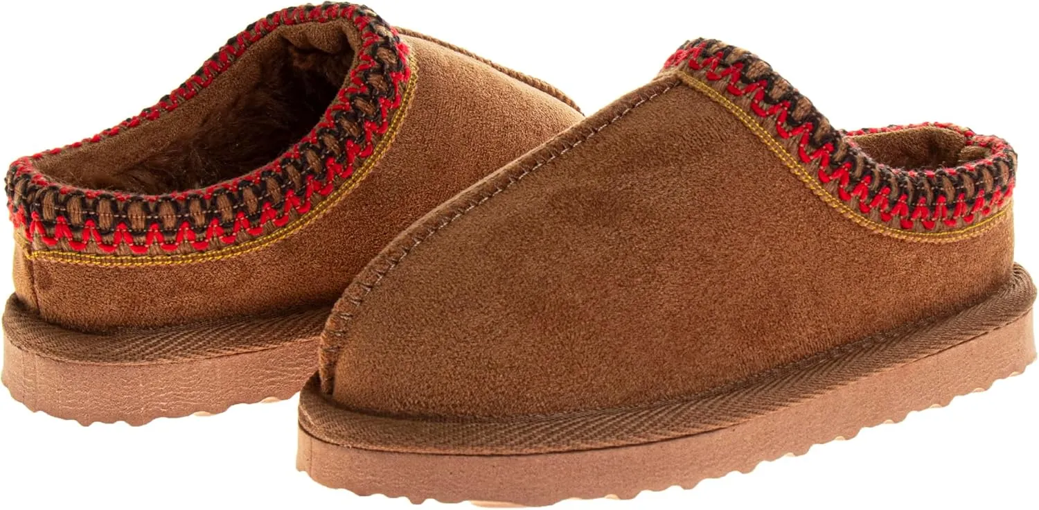 Josmo Girls Boys Kids Slippers Thick Sole - Comfy Moccasins Slides Faux Fur Soft Bedroom Foam House Shoes - Little Kid/Big Kid