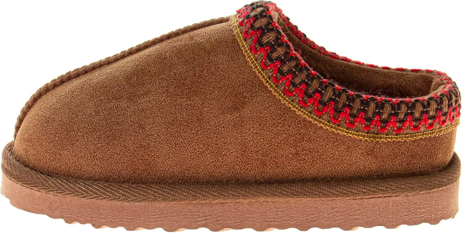 Josmo Girls Boys Kids Slippers Thick Sole - Comfy Moccasins Slides Faux Fur Soft Bedroom Foam House Shoes - Little Kid/Big Kid