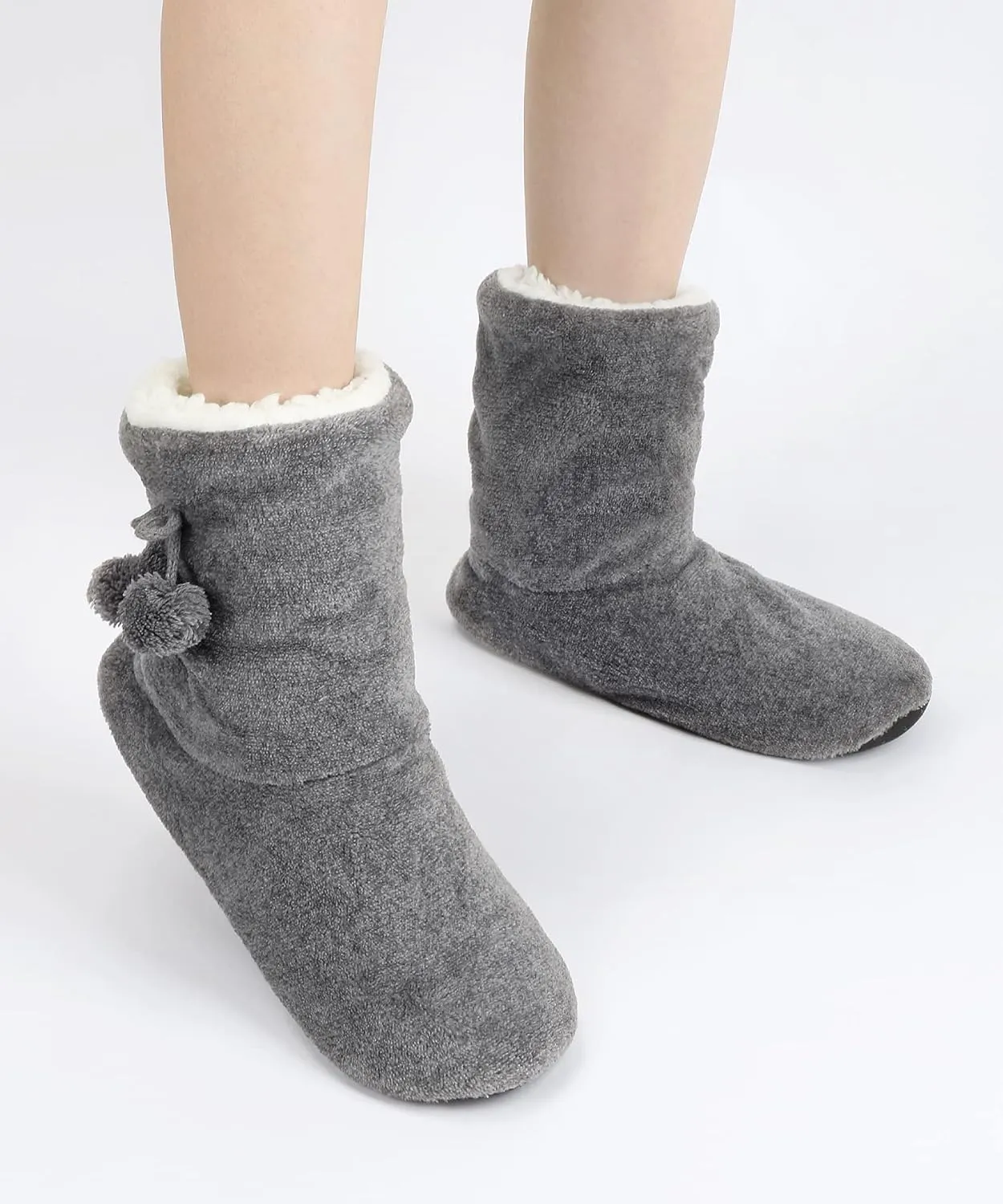 Keyela Womens Slipper Socks With Soles, Fluffy Cozy Soft Non-Skid Bottom Slippers Booties For Ladies, Fuzzy Winter House Slippers