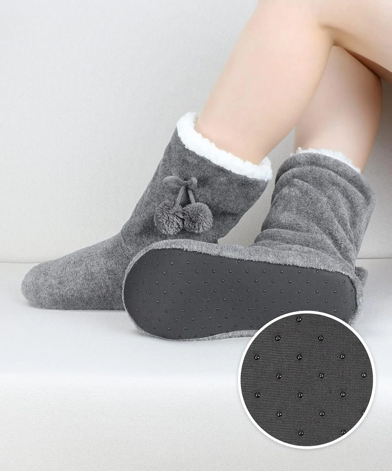 Keyela Womens Slipper Socks With Soles, Fluffy Cozy Soft Non-Skid Bottom Slippers Booties For Ladies, Fuzzy Winter House Slippers