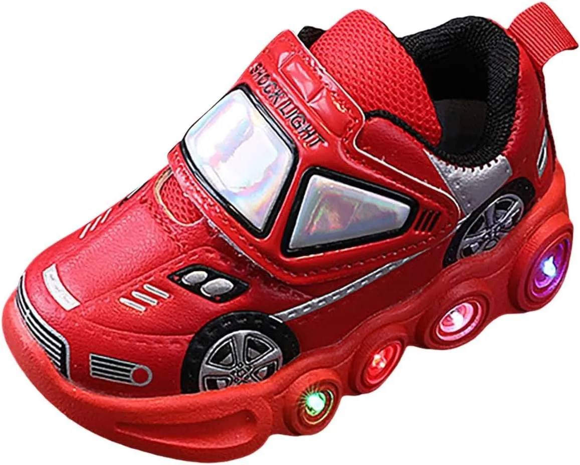 Kids Light Up Shoes Baby Toddler Boys Trainers Luminous Flashing Cartoon Athletic Running Sport Slip On Ankle Boots