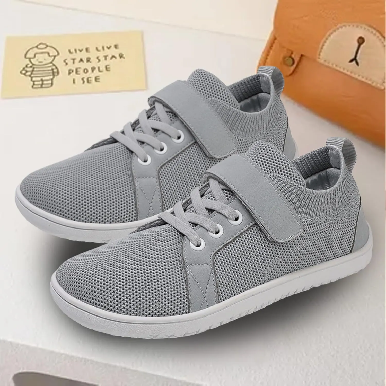 Kids Mesh Running Sneakers Hook Loop Flat Non Slip Breathable Sport Shoes Youth Childrens Athletic Walking Casual Shoes
