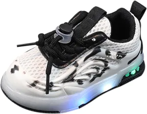 Kids Toddler Light Up Flashing Shoes Girls Boys Lightweight Breathable Flat Walking Sneaker Shoes for Girls Stretch
