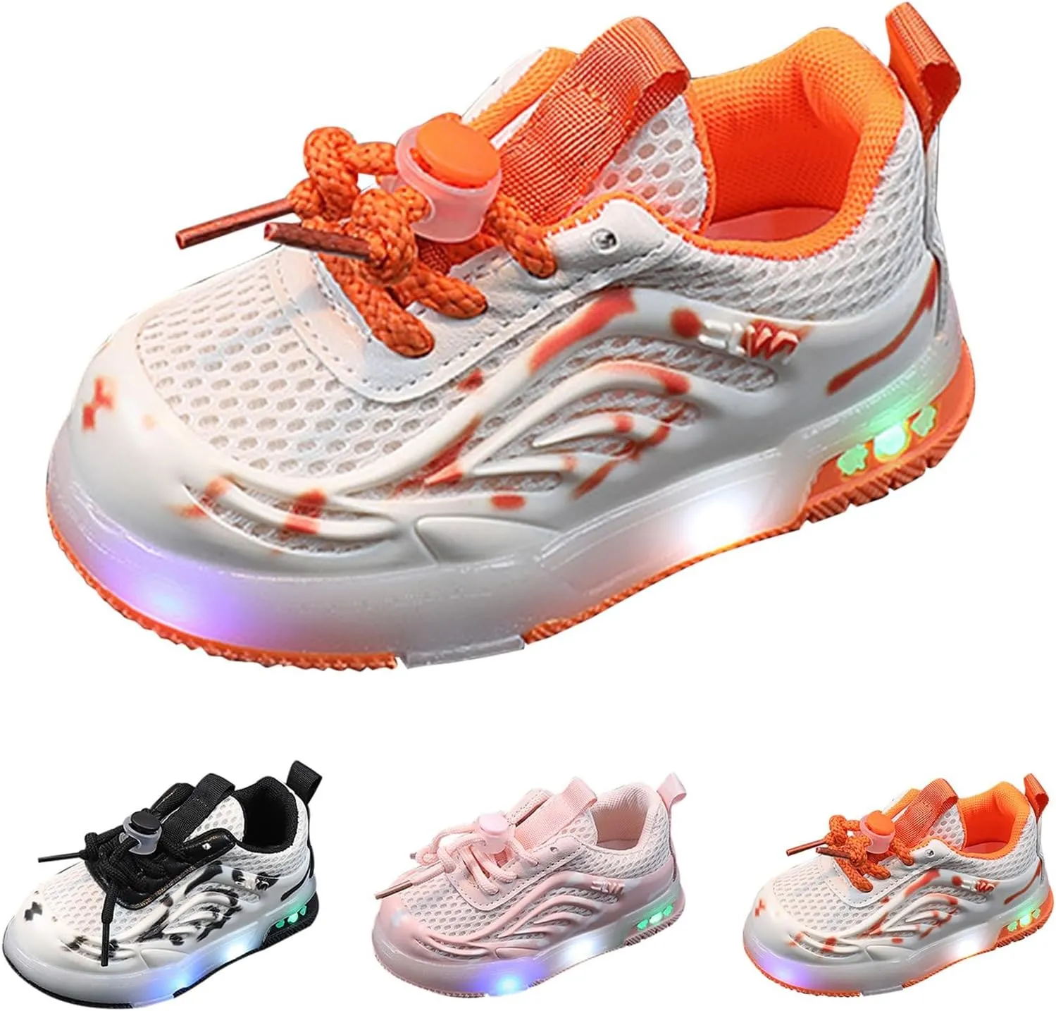 Kids Toddler Light Up Flashing Shoes Girls Boys Lightweight Breathable Flat Walking Sneaker Shoes for Girls Stretch