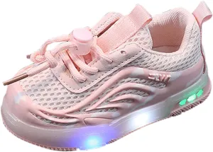 Kids Toddler Light Up Flashing Shoes Girls Boys Lightweight Breathable Flat Walking Sneaker Shoes for Girls Stretch