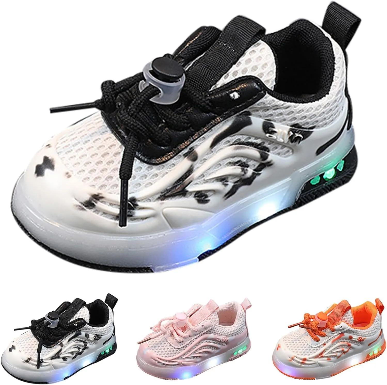 Kids Toddler Light Up Flashing Shoes Girls Boys Lightweight Breathable Flat Walking Sneaker Shoes for Girls Stretch