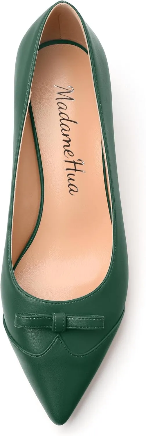 Kitten Heels for Women, Pointed Toe Kitten Low Heels Bow Tie Women's Pumps, Comfortable Dress Wedding Office Daily Shoes