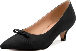 Kitten Heels for Women, Pointed Toe Kitten Low Heels Bow Tie Women's Pumps, Comfortable Dress Wedding Office Daily Shoes