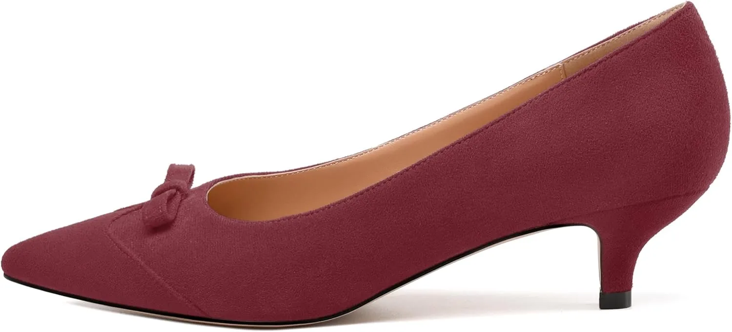 Kitten Heels for Women, Pointed Toe Kitten Low Heels Bow Tie Women's Pumps, Comfortable Dress Wedding Office Daily Shoes