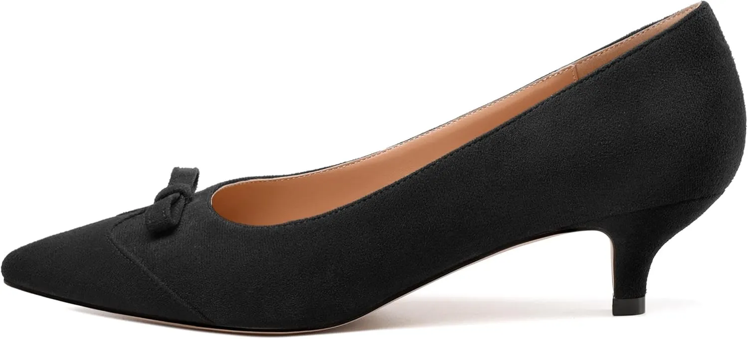 Kitten Heels for Women, Pointed Toe Kitten Low Heels Bow Tie Women's Pumps, Comfortable Dress Wedding Office Daily Shoes