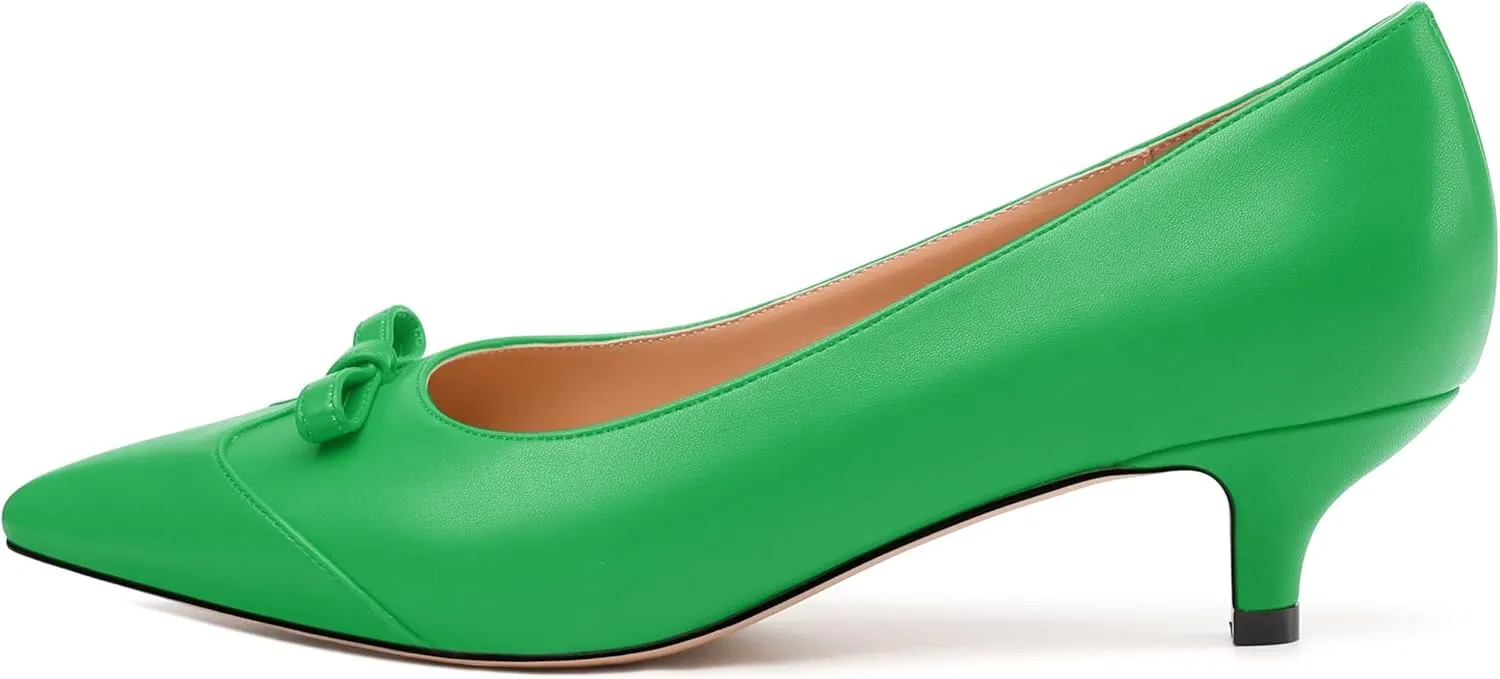 Kitten Heels for Women, Pointed Toe Kitten Low Heels Bow Tie Women's Pumps, Comfortable Dress Wedding Office Daily Shoes