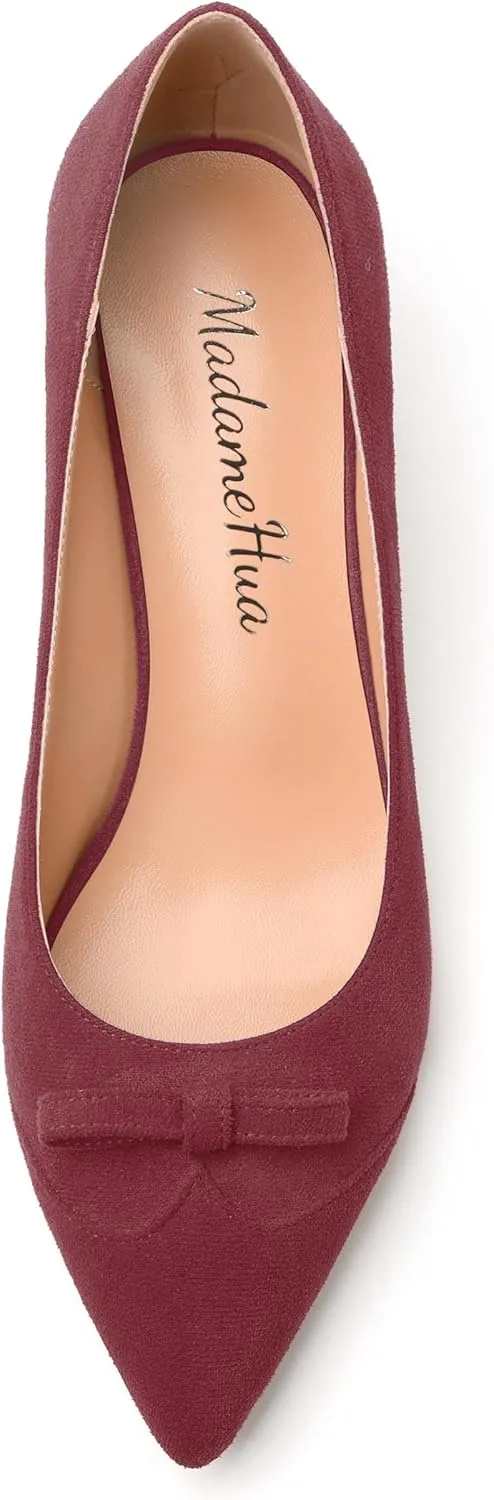 Kitten Heels for Women, Pointed Toe Kitten Low Heels Bow Tie Women's Pumps, Comfortable Dress Wedding Office Daily Shoes