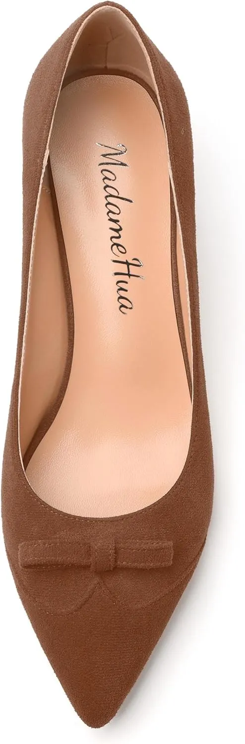 Kitten Heels for Women, Pointed Toe Kitten Low Heels Bow Tie Women's Pumps, Comfortable Dress Wedding Office Daily Shoes