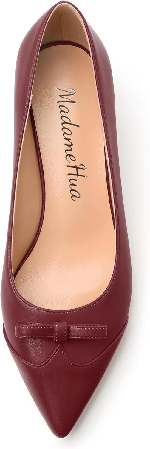 Kitten Heels for Women, Pointed Toe Kitten Low Heels Bow Tie Women's Pumps, Comfortable Dress Wedding Office Daily Shoes