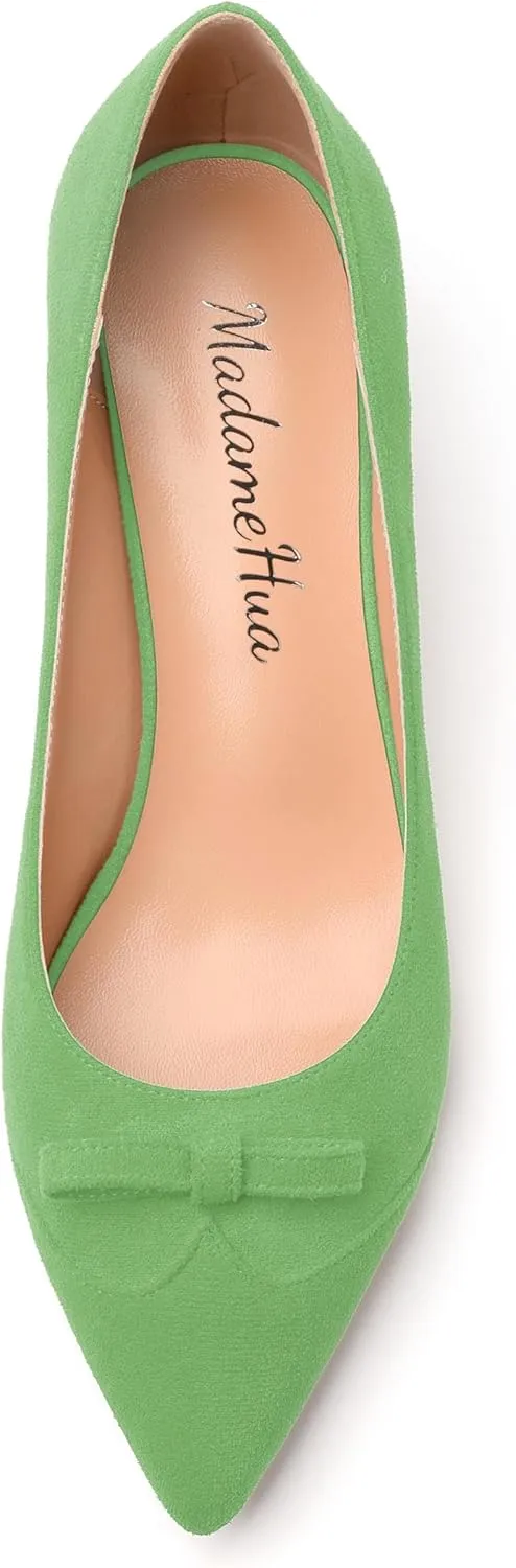 Kitten Heels for Women, Pointed Toe Kitten Low Heels Bow Tie Women's Pumps, Comfortable Dress Wedding Office Daily Shoes