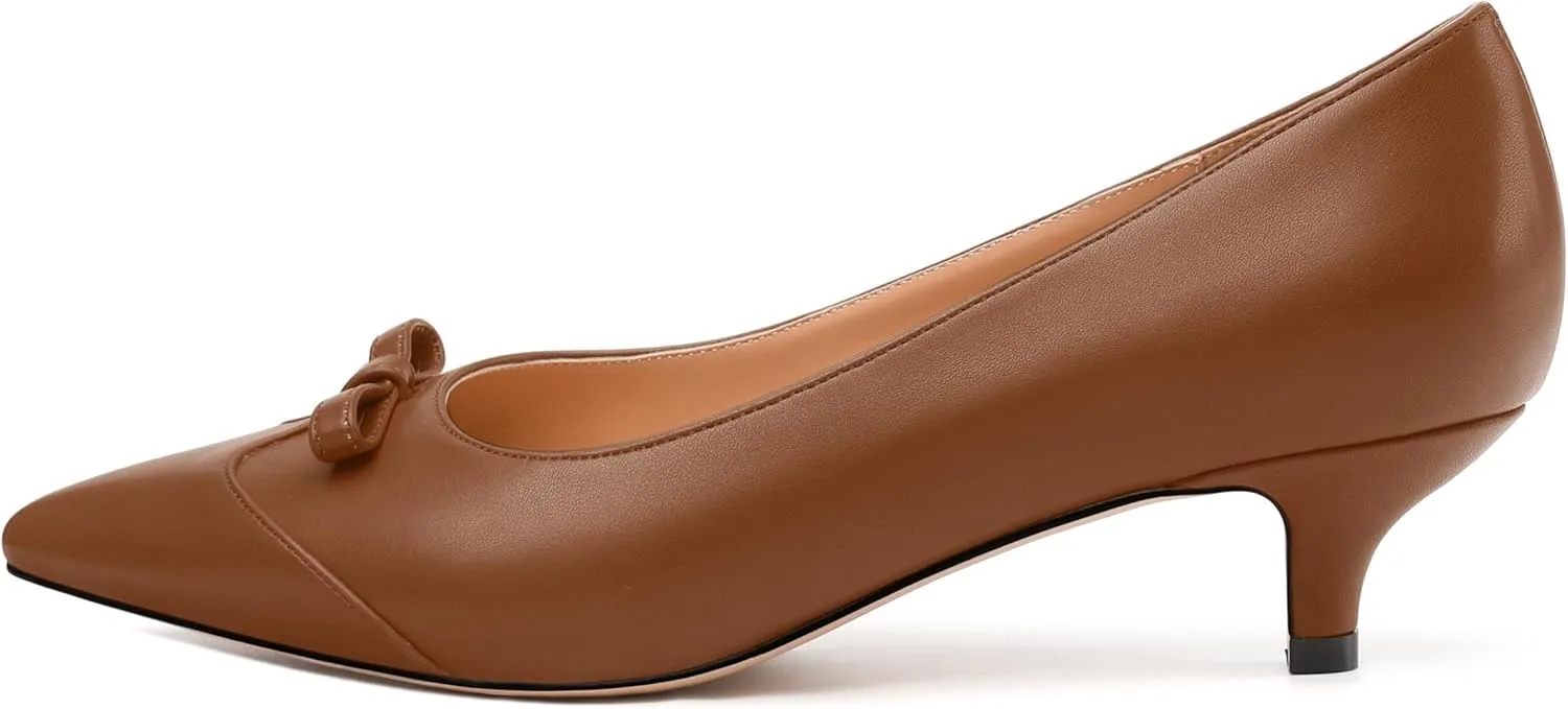 Kitten Heels for Women, Pointed Toe Kitten Low Heels Bow Tie Women's Pumps, Comfortable Dress Wedding Office Daily Shoes