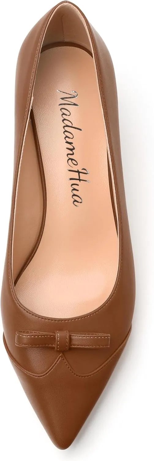 Kitten Heels for Women, Pointed Toe Kitten Low Heels Bow Tie Women's Pumps, Comfortable Dress Wedding Office Daily Shoes