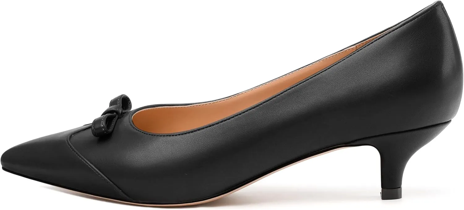 Kitten Heels for Women, Pointed Toe Kitten Low Heels Bow Tie Women's Pumps, Comfortable Dress Wedding Office Daily Shoes