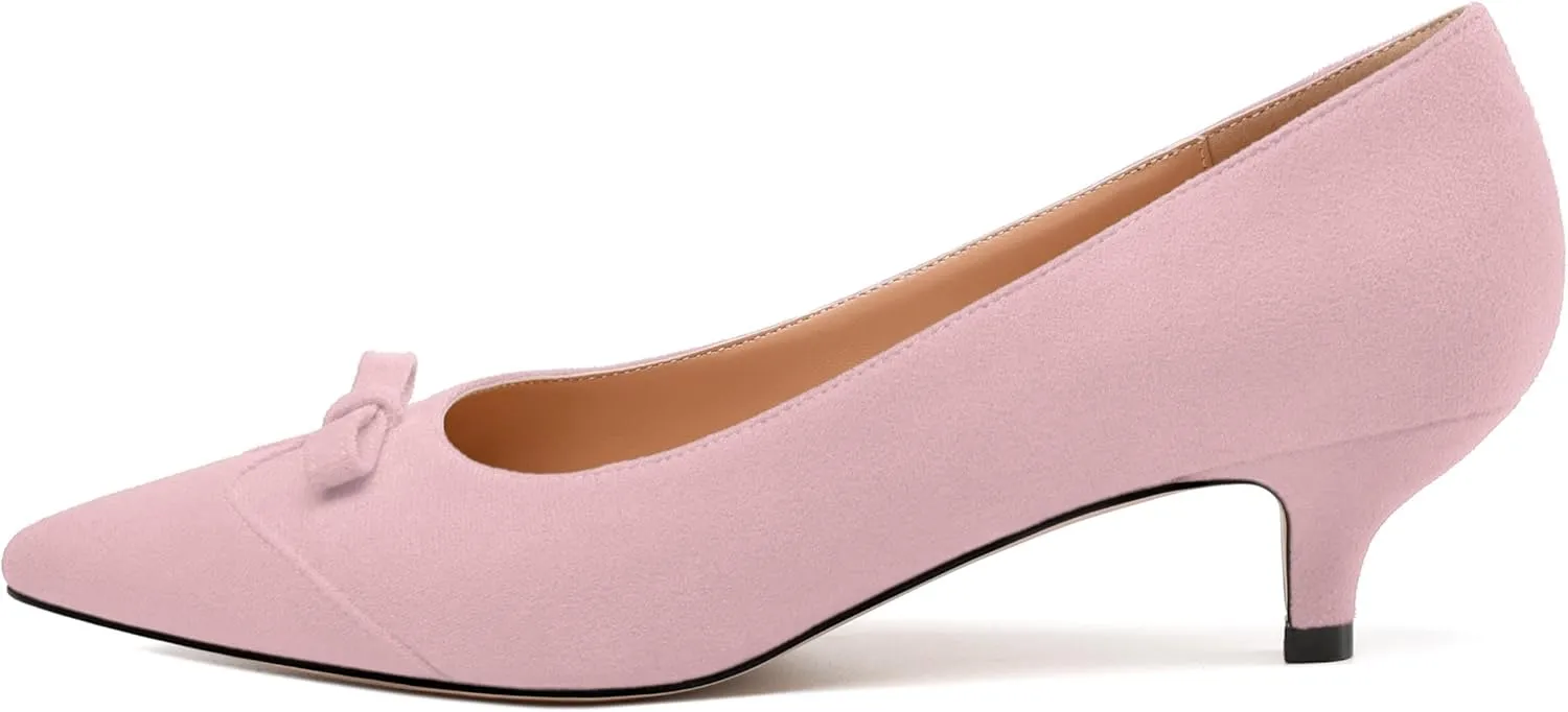 Kitten Heels for Women, Pointed Toe Kitten Low Heels Bow Tie Women's Pumps, Comfortable Dress Wedding Office Daily Shoes