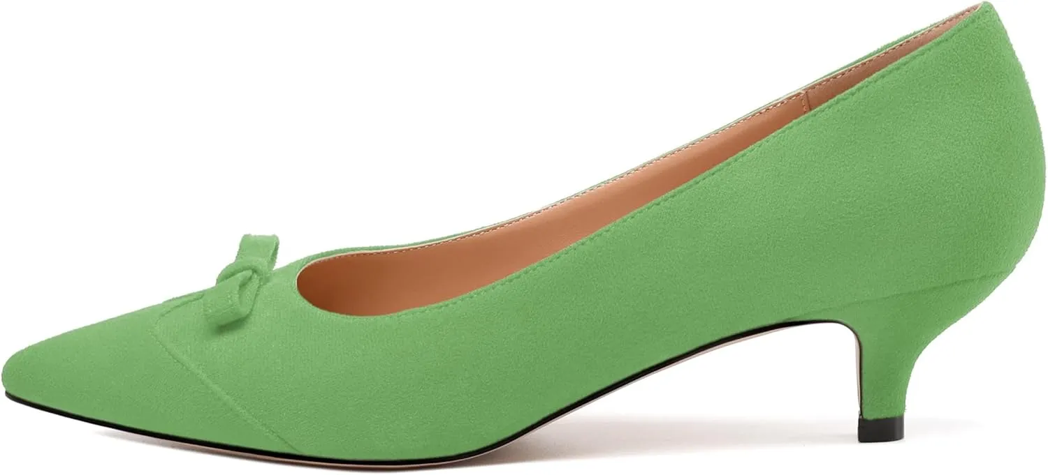 Kitten Heels for Women, Pointed Toe Kitten Low Heels Bow Tie Women's Pumps, Comfortable Dress Wedding Office Daily Shoes