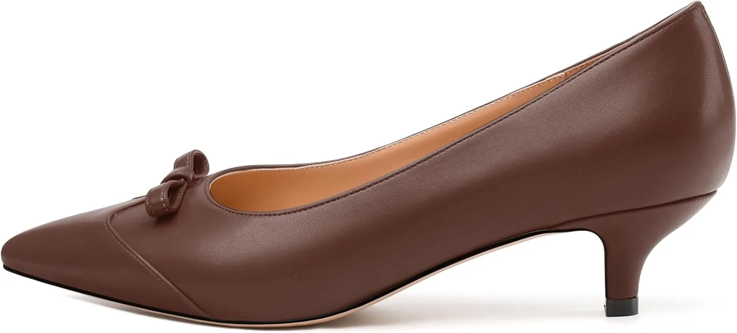 Kitten Heels for Women, Pointed Toe Kitten Low Heels Bow Tie Women's Pumps, Comfortable Dress Wedding Office Daily Shoes