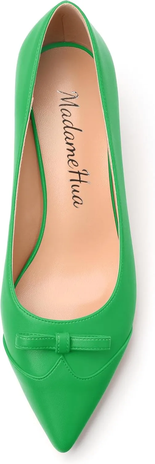 Kitten Heels for Women, Pointed Toe Kitten Low Heels Bow Tie Women's Pumps, Comfortable Dress Wedding Office Daily Shoes