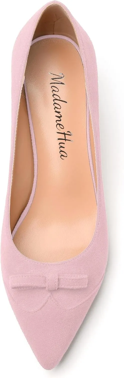 Kitten Heels for Women, Pointed Toe Kitten Low Heels Bow Tie Women's Pumps, Comfortable Dress Wedding Office Daily Shoes