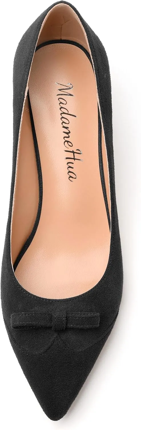Kitten Heels for Women, Pointed Toe Kitten Low Heels Bow Tie Women's Pumps, Comfortable Dress Wedding Office Daily Shoes