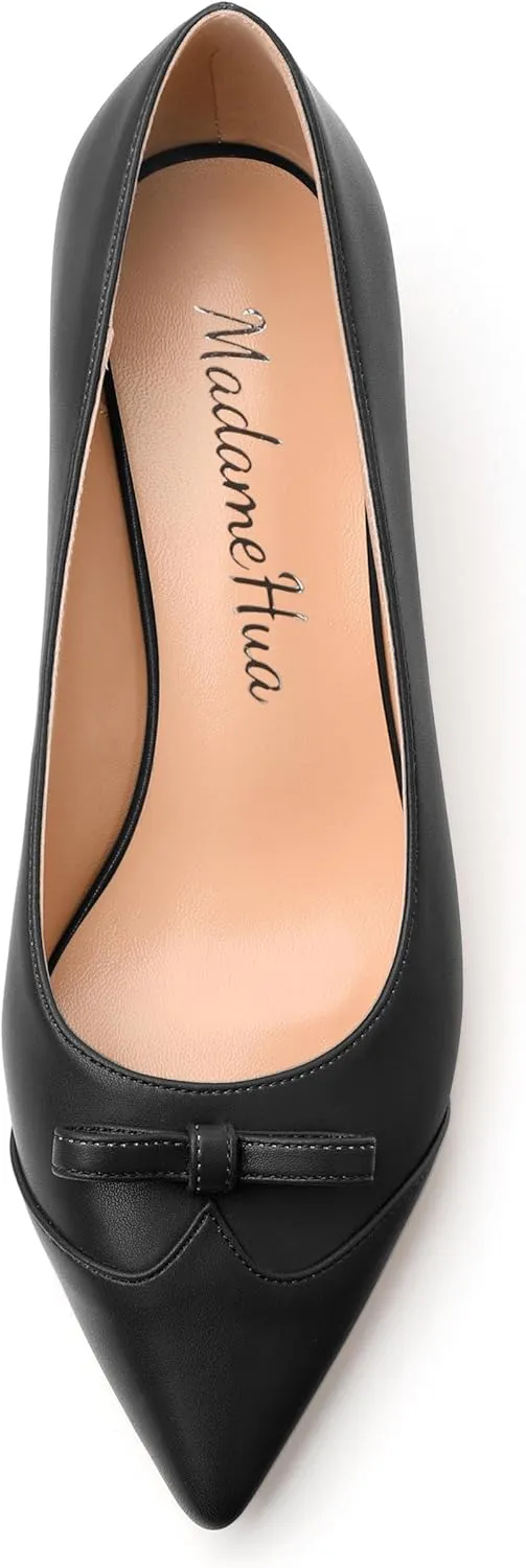 Kitten Heels for Women, Pointed Toe Kitten Low Heels Bow Tie Women's Pumps, Comfortable Dress Wedding Office Daily Shoes