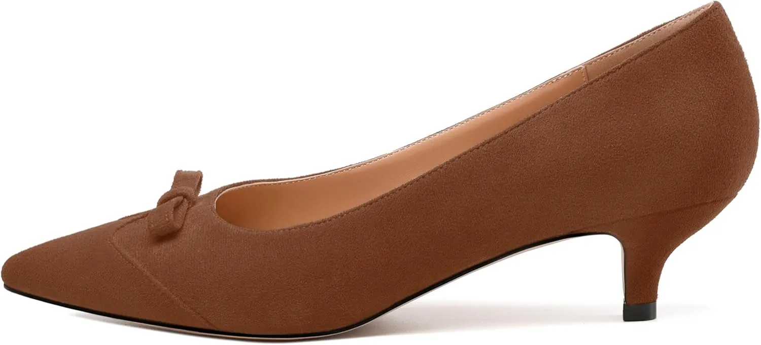 Kitten Heels for Women, Pointed Toe Kitten Low Heels Bow Tie Women's Pumps, Comfortable Dress Wedding Office Daily Shoes