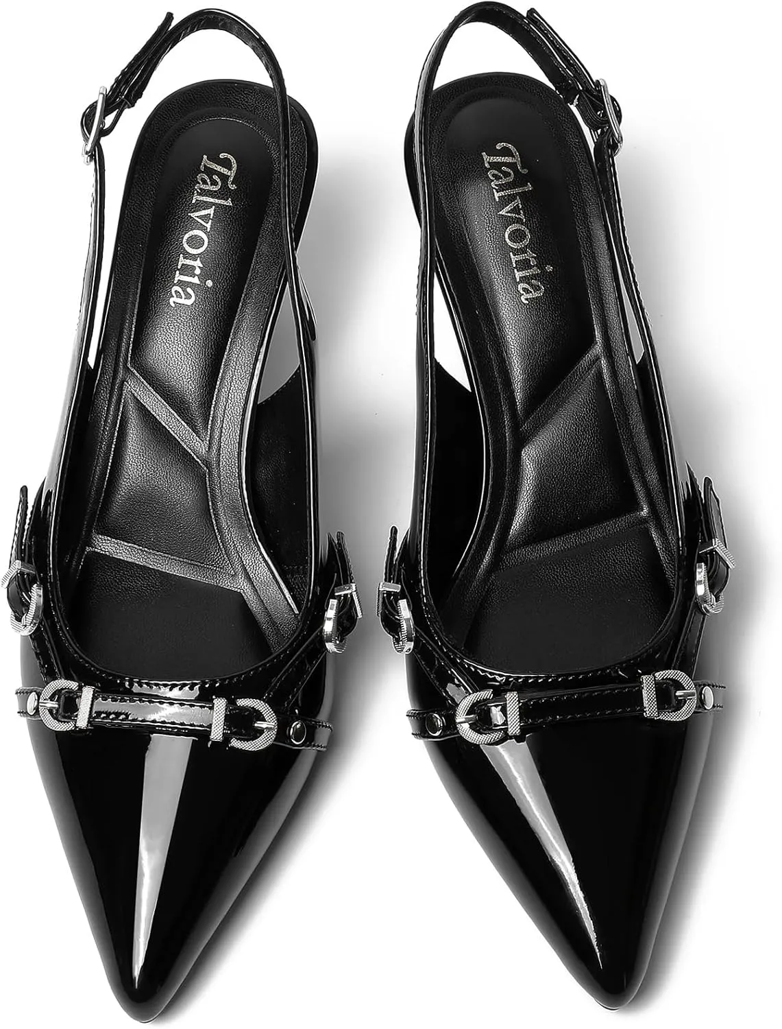 Kitten Heels for Women Pointed Toe Pumps Patent Leather Low Heel Dress Slingback Heels with Buckle Dressy Slip On Shoes for Dating Party Working for Wedding Bridal Party Work