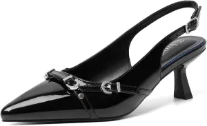 Kitten Heels for Women Pointed Toe Pumps Patent Leather Low Heel Dress Slingback Heels with Buckle Dressy Slip On Shoes for Dating Party Working for Wedding Bridal Party Work
