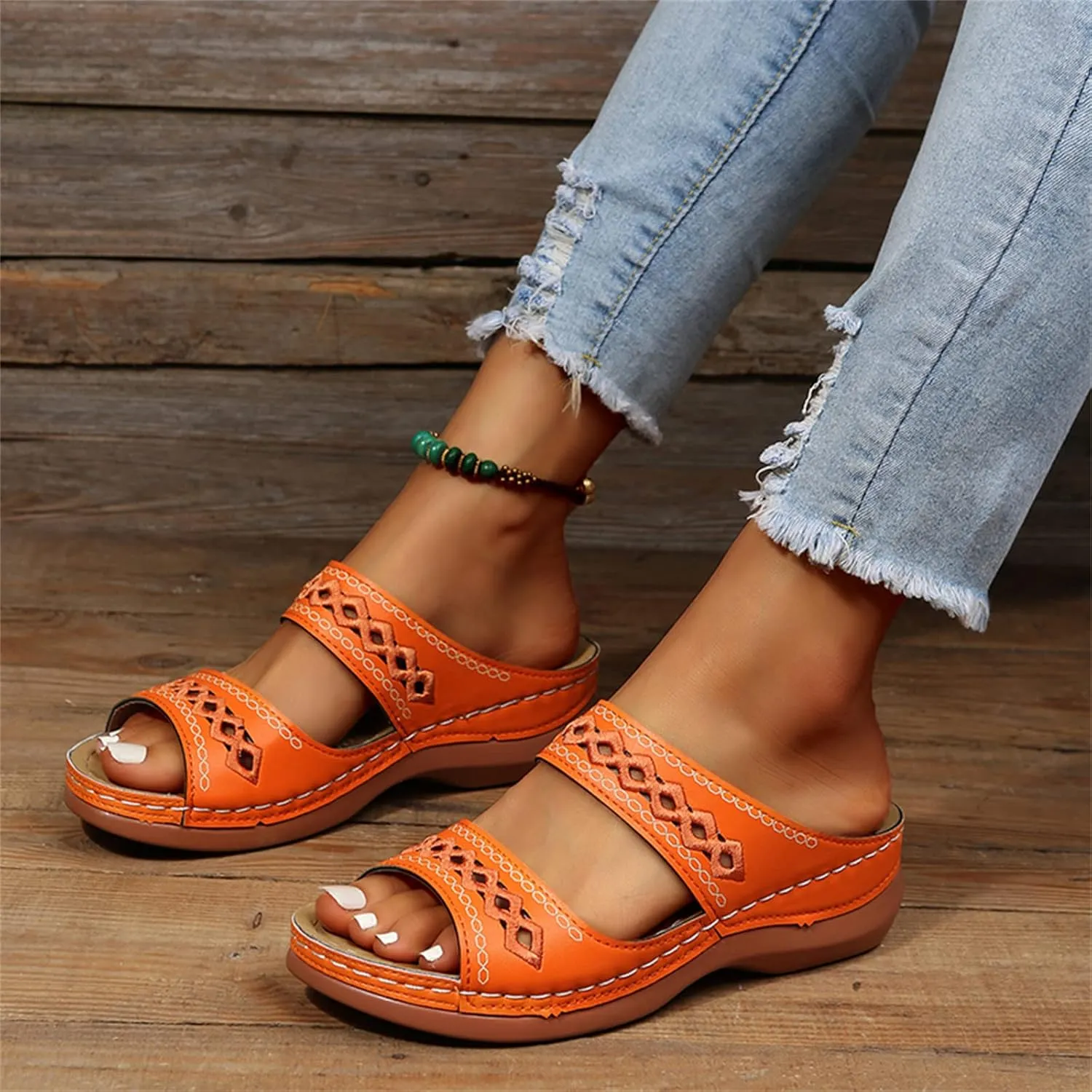 Lausiuoe Sandals Women Dressy Summer Flat Flip Flops Comfortable Walking Orthopedic Slippers Arch Support Orthotic Slides