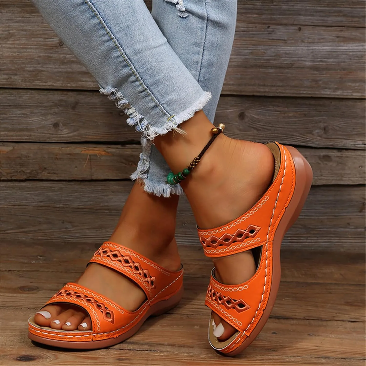Lausiuoe Sandals Women Dressy Summer Flat Flip Flops Comfortable Walking Orthopedic Slippers Arch Support Orthotic Slides