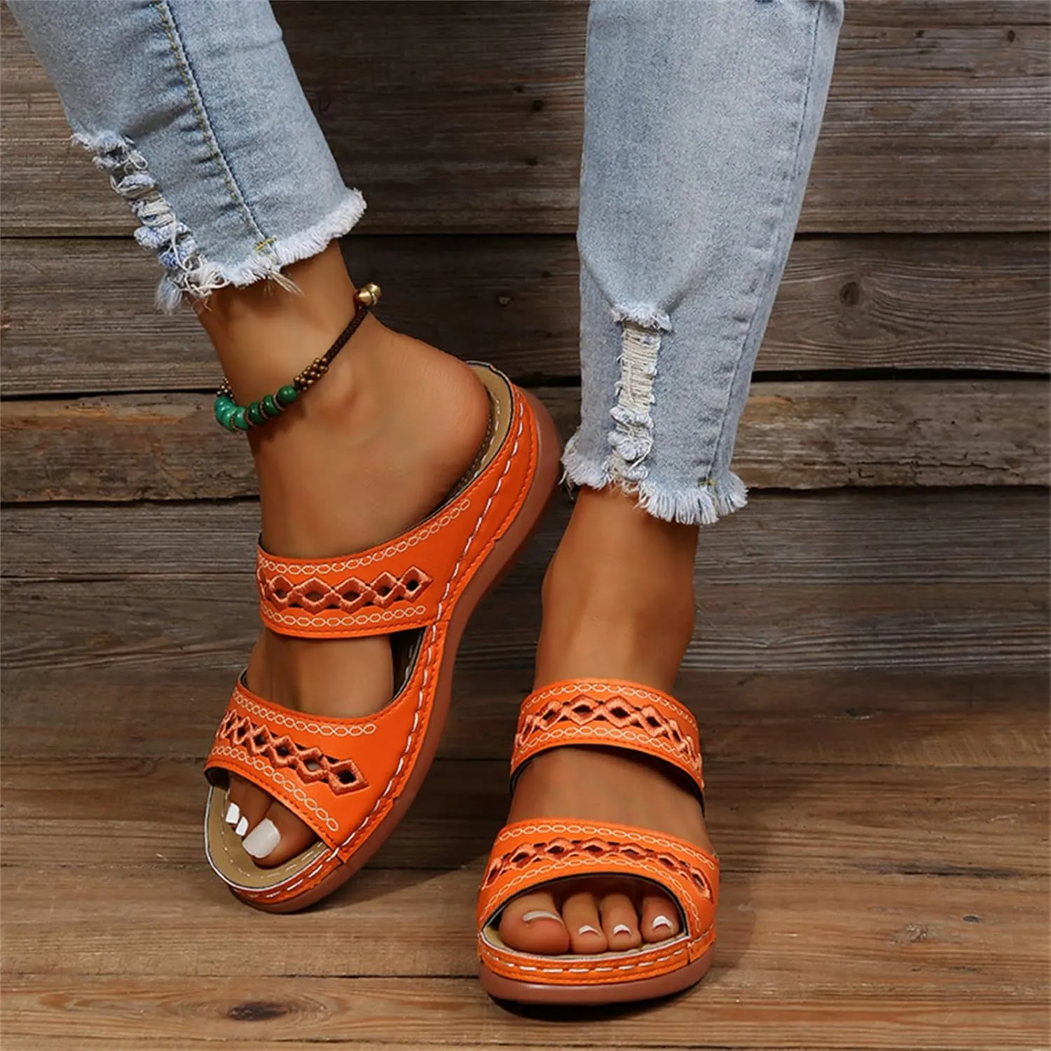 Lausiuoe Sandals Women Dressy Summer Flat Flip Flops Comfortable Walking Orthopedic Slippers Arch Support Orthotic Slides