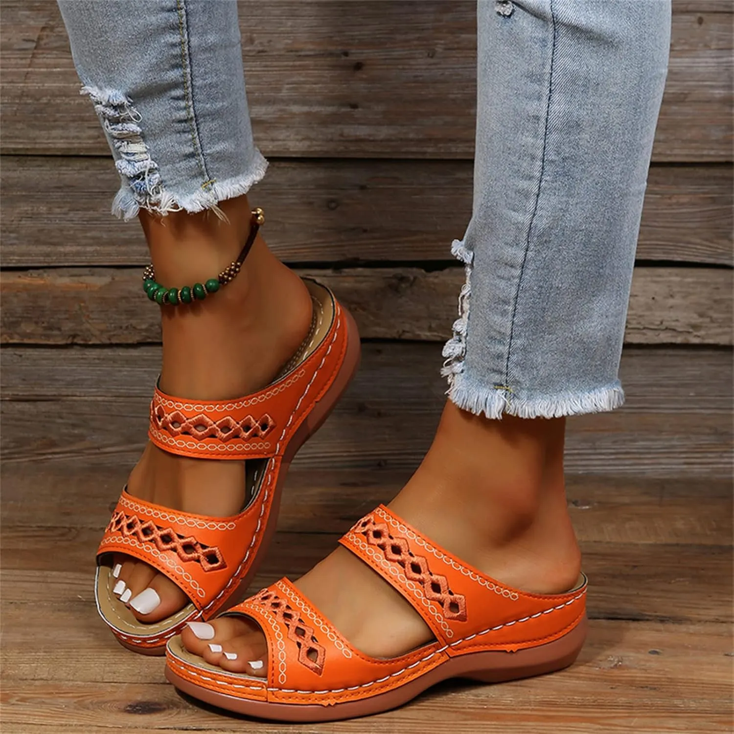Lausiuoe Sandals Women Dressy Summer Flat Flip Flops Comfortable Walking Orthopedic Slippers Arch Support Orthotic Slides