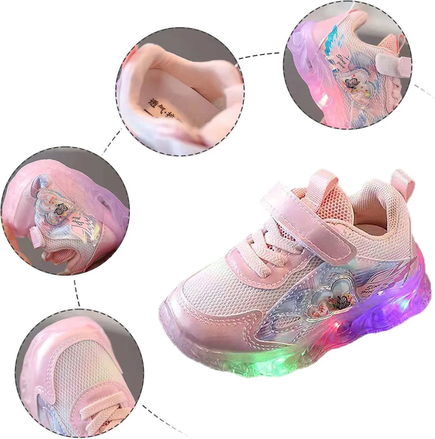 Light Up Mesh 𝗖artoon Sneaker for Toddler Baby Girls First Walking Running Sport Shoes Breathable Lace-Up Non Slip Shoes