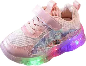 Light Up Mesh 𝗖artoon Sneaker for Toddler Baby Girls First Walking Running Sport Shoes Breathable Lace-Up Non Slip Shoes