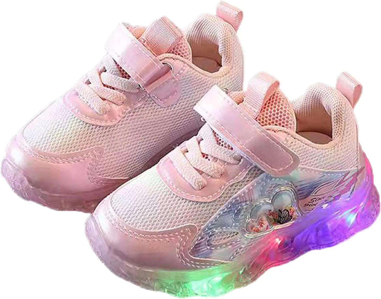 Light Up Mesh 𝗖artoon Sneaker for Toddler Baby Girls First Walking Running Sport Shoes Breathable Lace-Up Non Slip Shoes