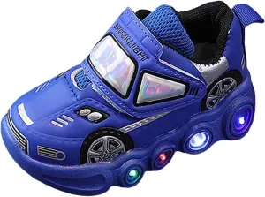 Light Up Toddler Boys Shoes Car Pattern LED Luminous Sport Sneaker, Little Fashion Cute Soft Sole Girls Size 2 Shoes