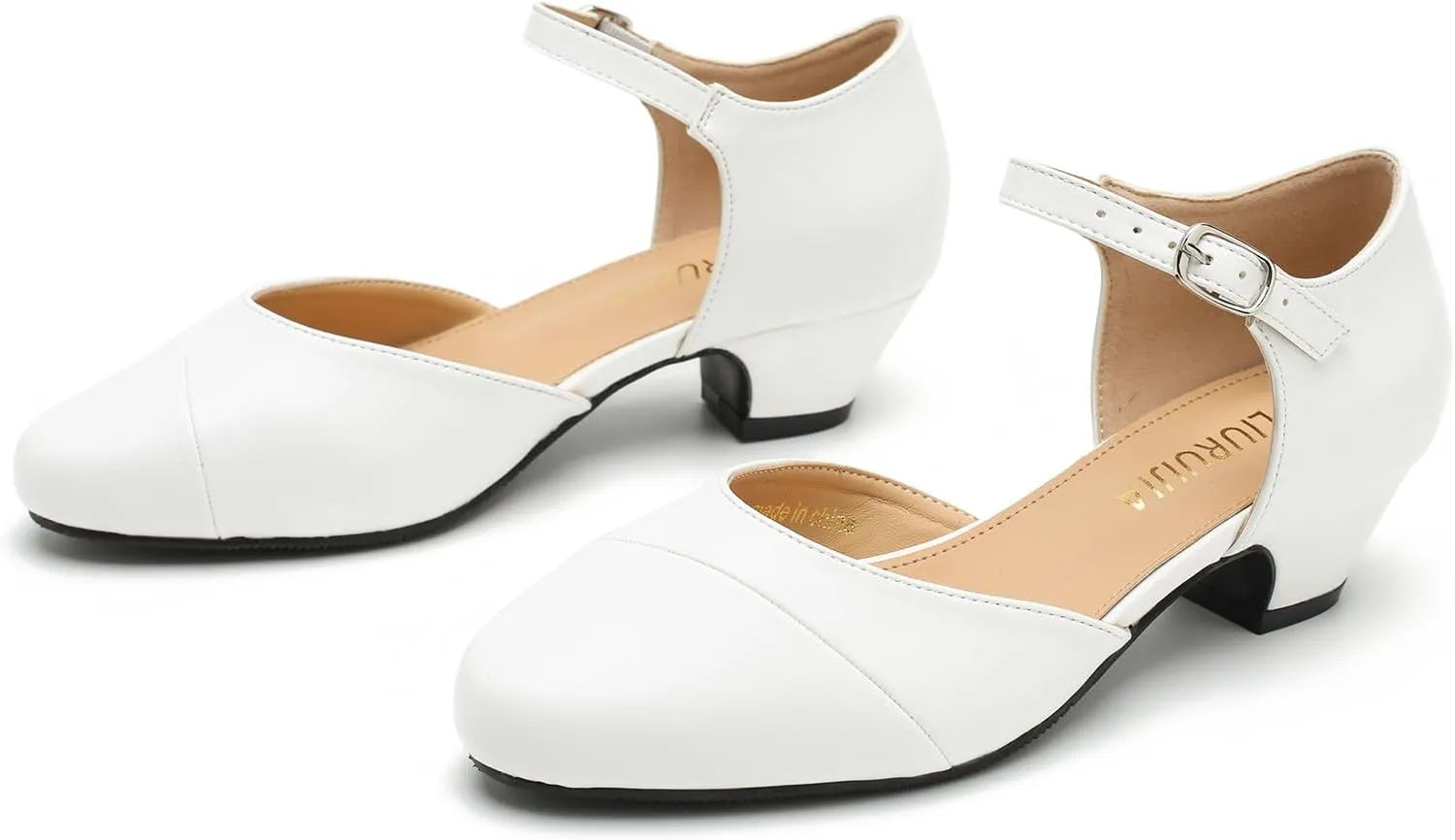 LIURUIJIA Women's Low Heels Dress Shoes Comfortable Closed Toe D'Orsay Pumps Ankle Strap Chunky Heels