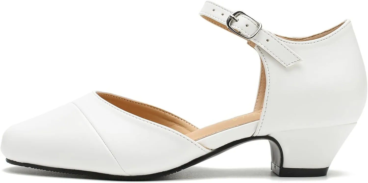 LIURUIJIA Women's Low Heels Dress Shoes Comfortable Closed Toe D'Orsay Pumps Ankle Strap Chunky Heels