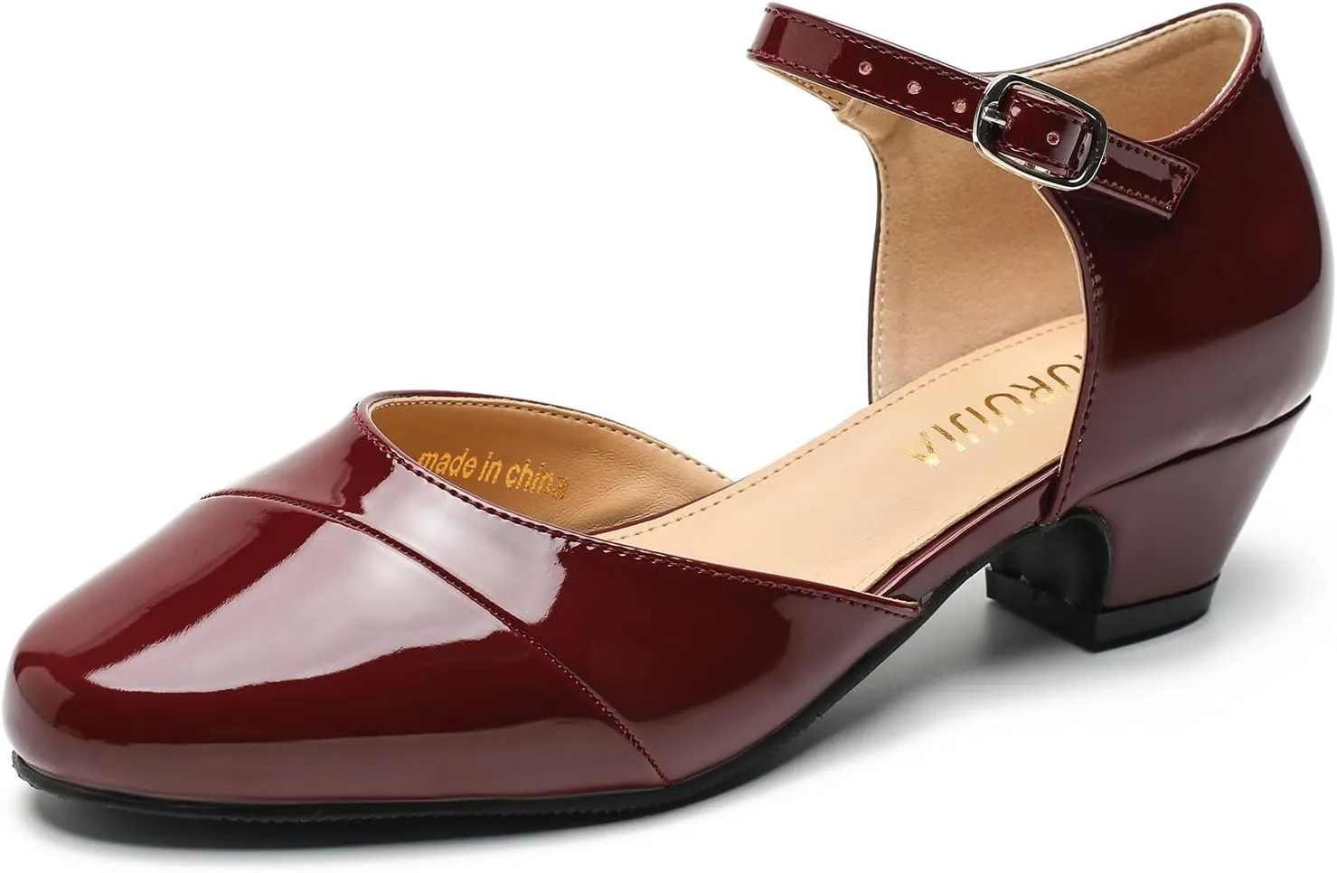 LIURUIJIA Women's Low Heels Dress Shoes Comfortable Closed Toe D'Orsay Pumps Ankle Strap Chunky Heels